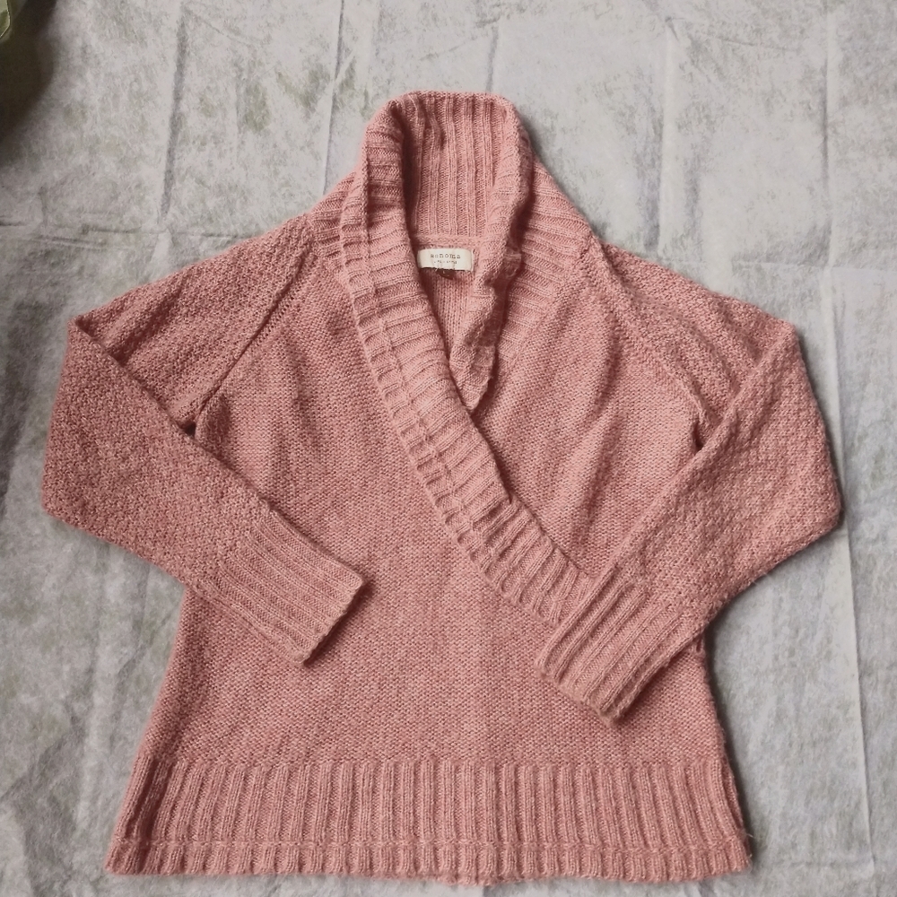 Fuzzy Dusty Rose Crossover Wrap V-neck Sweater
